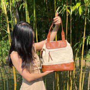 Brown Vegan Leather and Canvas Travel, Carry-On Bag